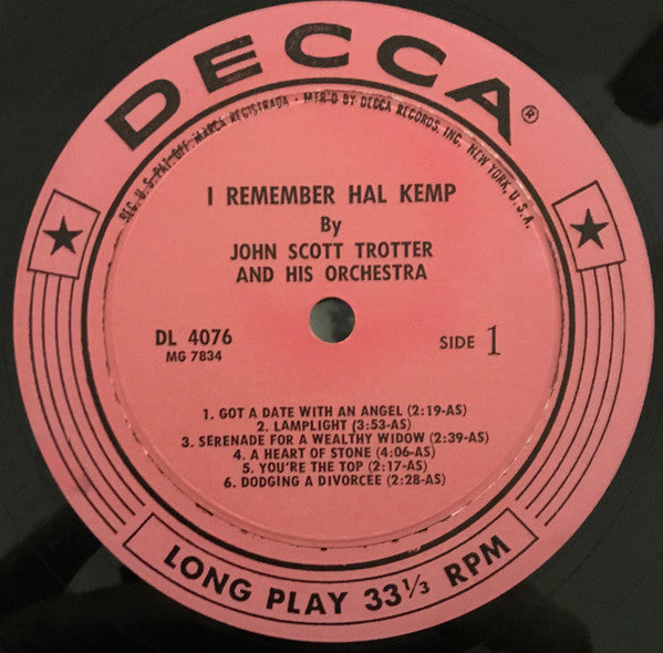 John Scott Trotter And His Orchestra : I Remember Hal Kemp (LP, Album, Mono)