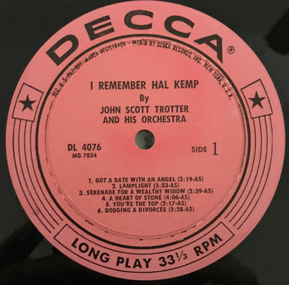 John Scott Trotter And His Orchestra : I Remember Hal Kemp (LP, Album, Mono)