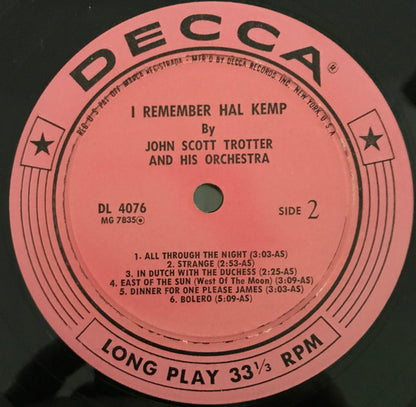 John Scott Trotter And His Orchestra : I Remember Hal Kemp (LP, Album, Mono)