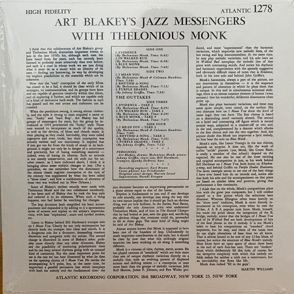 Art Blakey's Jazz Messengers* With Thelonious Monk : Art Blakey's Jazz Messengers With Thelonious Monk (2xLP, Album, Mono, Dlx, RM, 180)