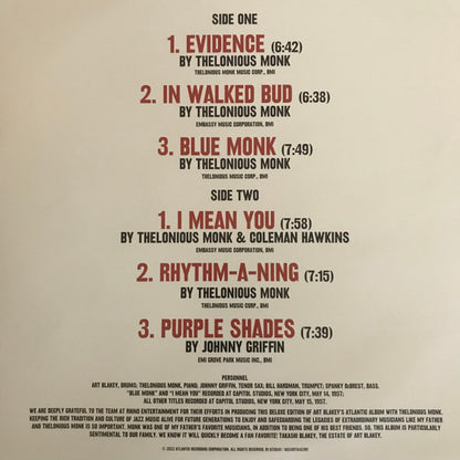 Art Blakey's Jazz Messengers* With Thelonious Monk : Art Blakey's Jazz Messengers With Thelonious Monk (2xLP, Album, Mono, Dlx, RM, 180)