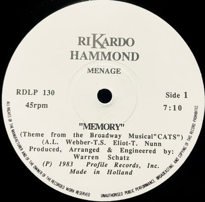 Menage (2) : Memory / Wind Beneath My Wings (12")