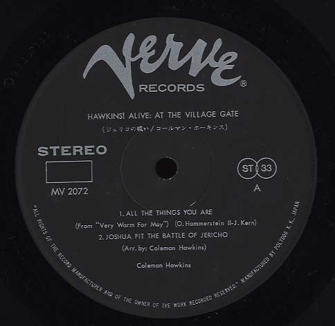 Coleman Hawkins : Hawkins! Alive! At The Village Gate (LP, Album)