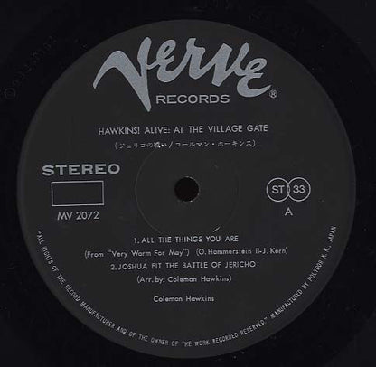 Coleman Hawkins : Hawkins! Alive! At The Village Gate (LP, Album)