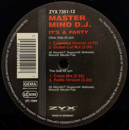 Master Mind D.J. : It's A Party (12")