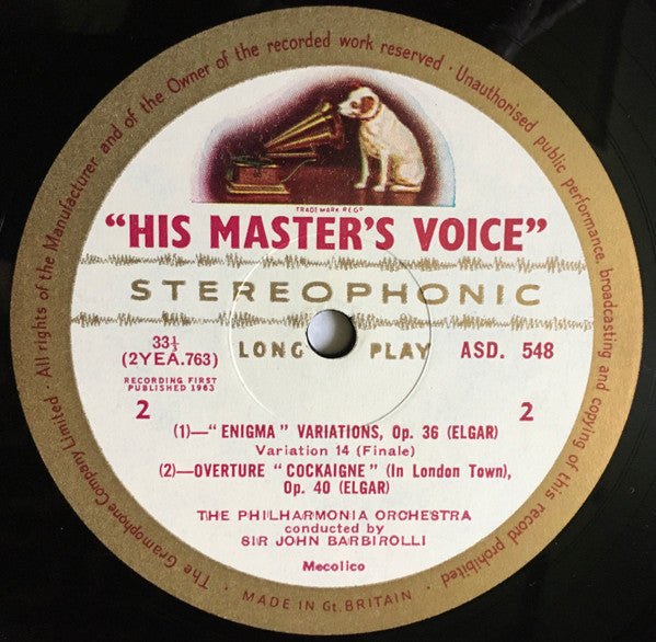 Sir Edward Elgar, Sir John Barbirolli · Philharmonia Orchestra : Enigma Variations / Cockaigne Overture (LP, Gol)