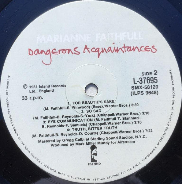 Marianne Faithfull : Dangerous Acquaintances (LP, Album, Fir)