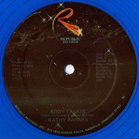 Kathy Barnes : Body Talkin' (12", Blu)