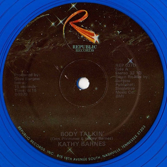Kathy Barnes : Body Talkin' (12", Blu)