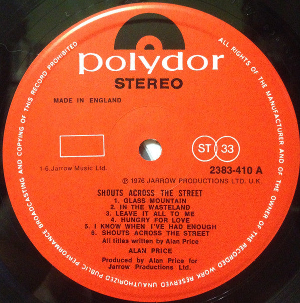 Alan Price : Shouts Across The Street (LP, Album)