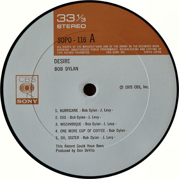 Bob Dylan : Desire = 欲望 (LP, Album)