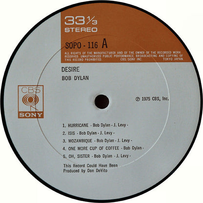 Bob Dylan : Desire = 欲望 (LP, Album)