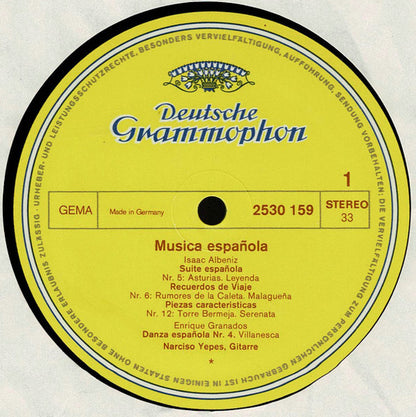 Isaac Albéniz · Enrique Granados · Manuel De Falla · Joaquín Turina – Narciso Yepes : Música Española (LP, RP)