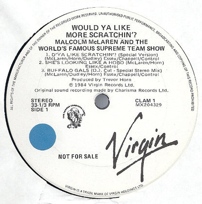 Malcolm McLaren & World's Famous Supreme Team : Would Ya Like More Scratchin (LP, Album, Mixed, Promo)