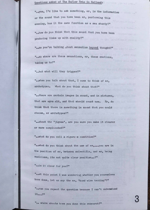 The Hafler Trio : Three Ways Of Saying Two - The Netherlands Lectures (LP)