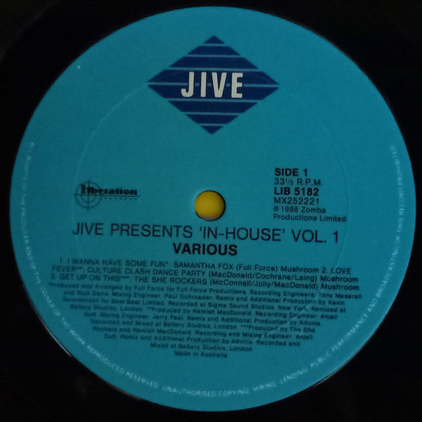 Various : Jive Presents In House Volume 1 (Full Length Extended Remixes) (LP, Comp)