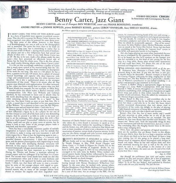 Benny Carter : Jazz Giant (LP, Album, RE, 180)