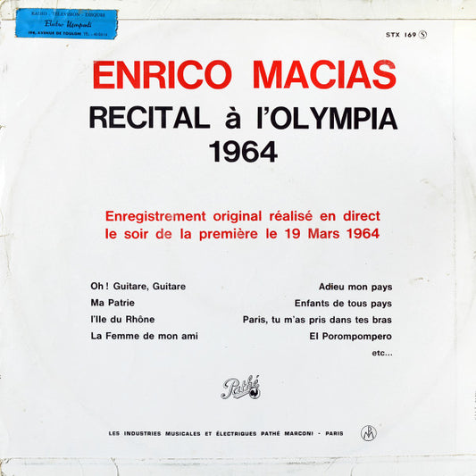 Enrico Macias : Enrico Macias A L'Olympia (LP, Album)