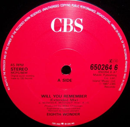 Eighth Wonder : Will You Remember (12", Single)