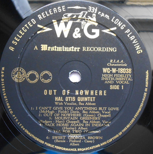 The Hal Otis Quintet, Bea Abbott : Out Of Nowhere (LP, Album)
