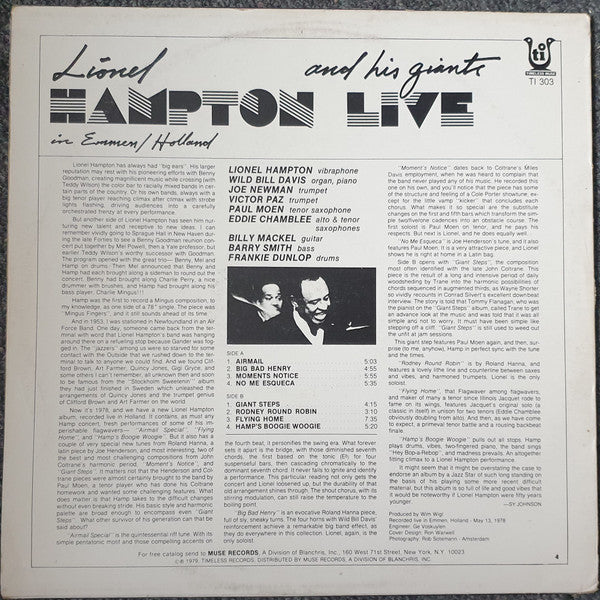 Lionel Hampton : Lionel Hampton And His Giants Live In Emmen/Holland (LP)