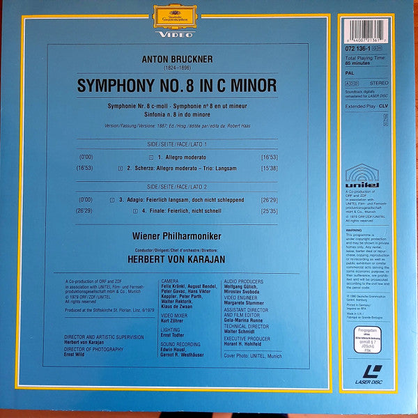 Anton Bruckner, Wiener Philharmoniker, Herbert von Karajan : Symphony No. 8 (Laserdisc, 12", PAL)