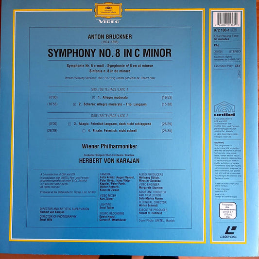 Anton Bruckner, Wiener Philharmoniker, Herbert von Karajan : Symphony No. 8 (Laserdisc, 12", PAL)