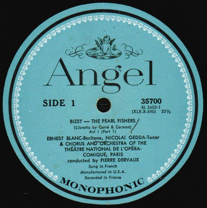 Georges Bizet - Janine Micheau, Nicolai Gedda, Ernest Blanc, Pierre Dervaux (2), Jacques Mars, Chœurs Du Théâtre National De L'Opéra Comique And Orchestre Du Théâtre National De L'Opéra-Comique : The Pearl Fishers (2xLP, Album, Mono, RP, Scr + Box)