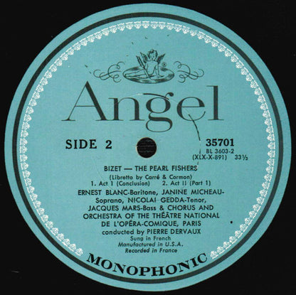 Georges Bizet - Janine Micheau, Nicolai Gedda, Ernest Blanc, Pierre Dervaux (2), Jacques Mars, Chœurs Du Théâtre National De L'Opéra Comique And Orchestre Du Théâtre National De L'Opéra-Comique : The Pearl Fishers (2xLP, Album, Mono, RP, Scr + Box)