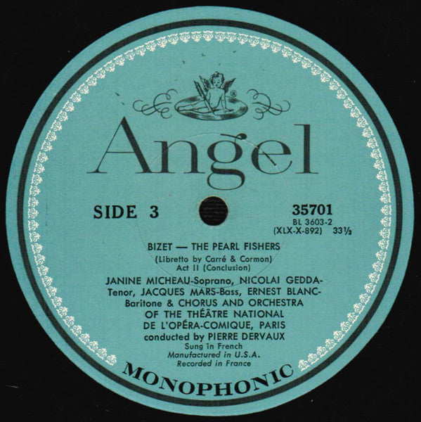 Georges Bizet - Janine Micheau, Nicolai Gedda, Ernest Blanc, Pierre Dervaux (2), Jacques Mars, Chœurs Du Théâtre National De L'Opéra Comique And Orchestre Du Théâtre National De L'Opéra-Comique : The Pearl Fishers (2xLP, Album, Mono, RP, Scr + Box)