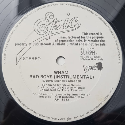 Wham! : Bad Boys (12", Single, Promo)