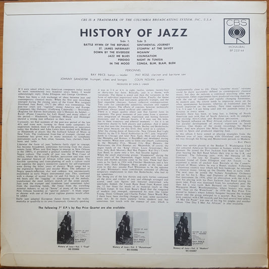 Ray Price Quartet : The History of Jazz (LP, Album, Mono)