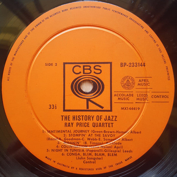 Ray Price Quartet : The History of Jazz (LP, Album, Mono)