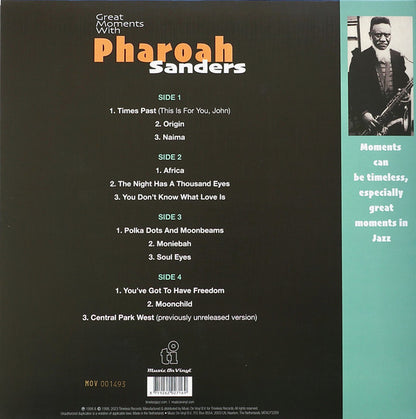 Pharoah Sanders : Great Moments With Pharoah Sanders (2xLP, Comp, Ltd, Num, RE, Tra)