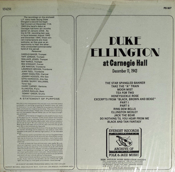 Duke Ellington : Duke Ellington At Carnegie Hall December 11, 1943 (LP, RE)