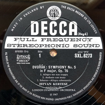 Antonín Dvořák, István Kertész, London Symphony Orchestra : Symphony No. 5 In F Major ∙ Overture "My Home" (LP, Ed2)