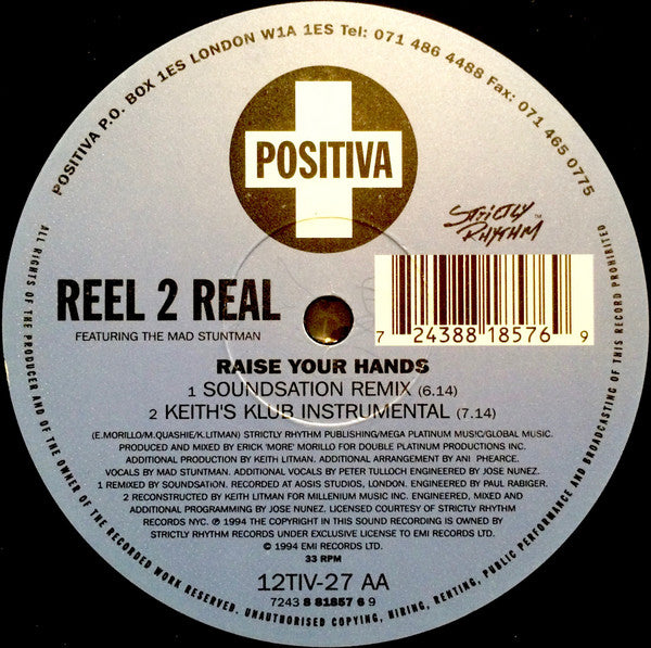 Reel 2 Real Featuring The Mad Stuntman : Raise Your Hands (12", Single)