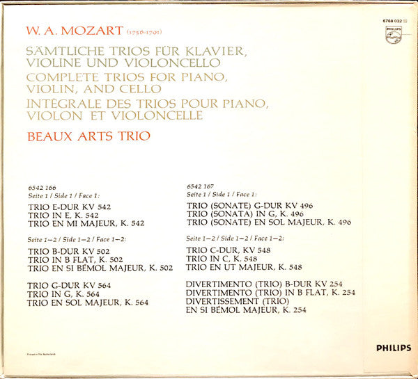 Wolfgang Amadeus Mozart - Beaux Arts Trio : Die Klaviertrios The Piano Trios  Les Trios Avec Piano (2xLP + Box)