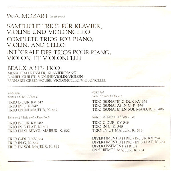 Wolfgang Amadeus Mozart - Beaux Arts Trio : Die Klaviertrios The Piano Trios  Les Trios Avec Piano (2xLP + Box)
