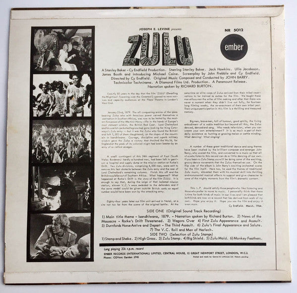 John Barry : Zulu (Original Motion Picture Sound Track & Themes) (LP, Mono, Ste)