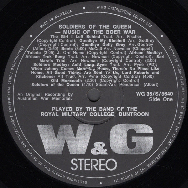 The Band Of The Royal Military College : Soldiers Of The Queen (Music Of The Boer War) (LP, Album)