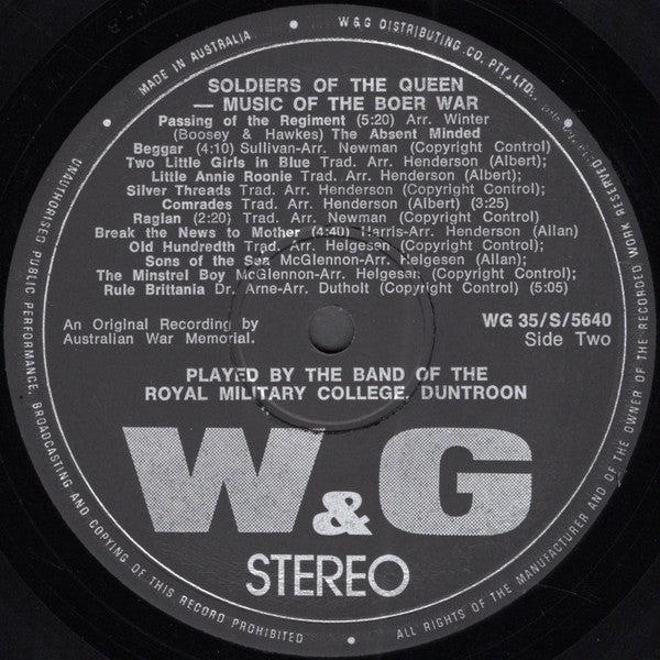 The Band Of The Royal Military College : Soldiers Of The Queen (Music Of The Boer War) (LP, Album)