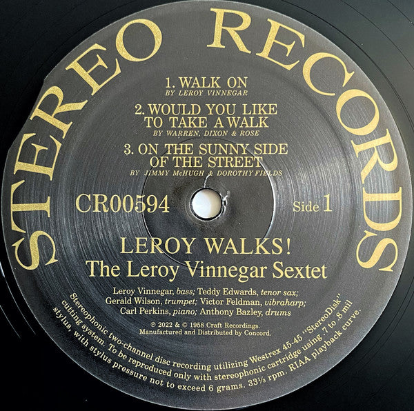 The Leroy Vinnegar Sextet* : Leroy Walks! (LP, Album, RE, 180)