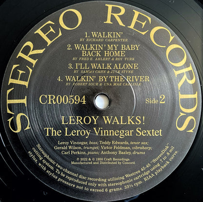 The Leroy Vinnegar Sextet* : Leroy Walks! (LP, Album, RE, 180)