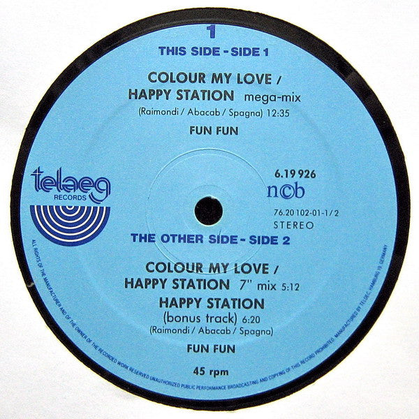 Fun Fun : Colour My Love | Happy Station (Megamix) (12", Maxi, Ltd)