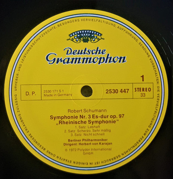 Robert Schumann, Berliner Philharmoniker ∙ Herbert von Karajan : Symphonie Nr.3 „Rheinische“ "Rhenish" (LP, RE)