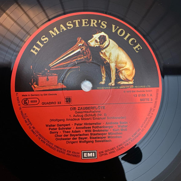 Wolfgang Amadeus Mozart / Anneliese Rothenberger, Edda Moser, Peter Schreier, Walter Berry, Kurt Moll, Theo Adam / Chor der Bayerischen Staatsoper Und Bayerisches Staatsorchester, Wolfgang Sawallisch : Die Zauberflöte (3xLP, Quad, RE + Box)