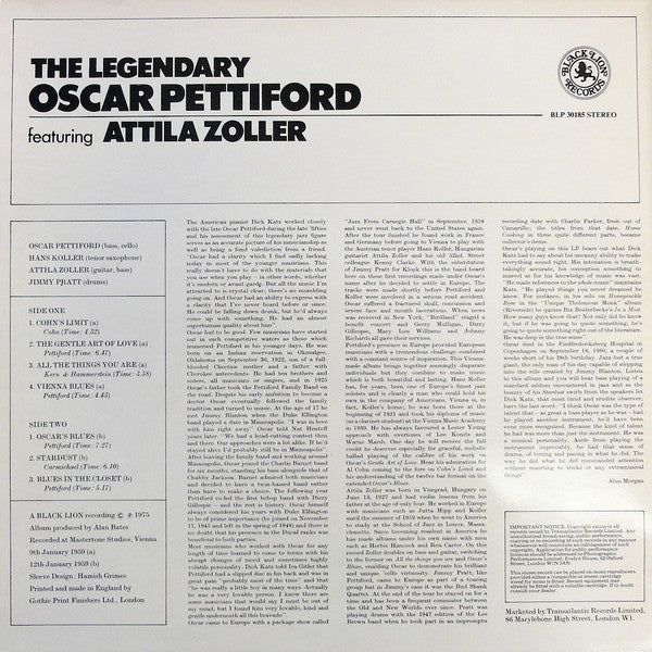 Oscar Pettiford Featuring Attila Zoller : The Legendary Oscar Pettiford (LP, Album)