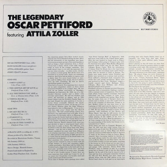 Oscar Pettiford Featuring Attila Zoller : The Legendary Oscar Pettiford (LP, Album)
