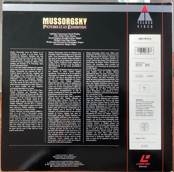Modest Mussorgsky, Vladimir Ashkenazy, Christopher Nupen, Swedish Radio Symphony Orchestra* : Pictures At An Exhibition (Laserdisc, 12", PAL, dou)